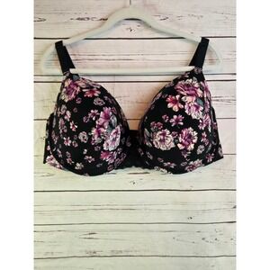 Torrid Curvy Black Floral Print Full Coverage T-Shirt Bra 48DD